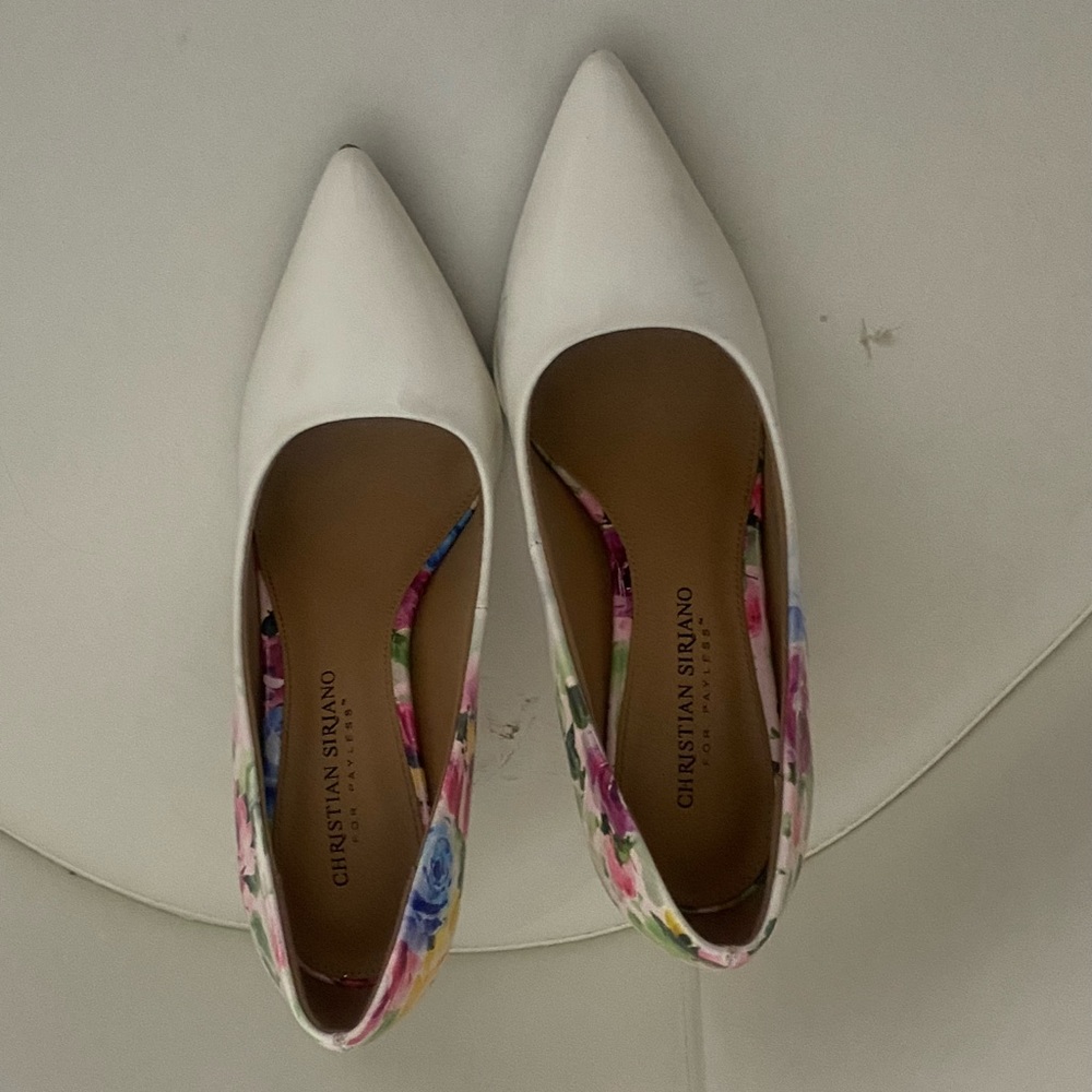 Multi-color floral white heels